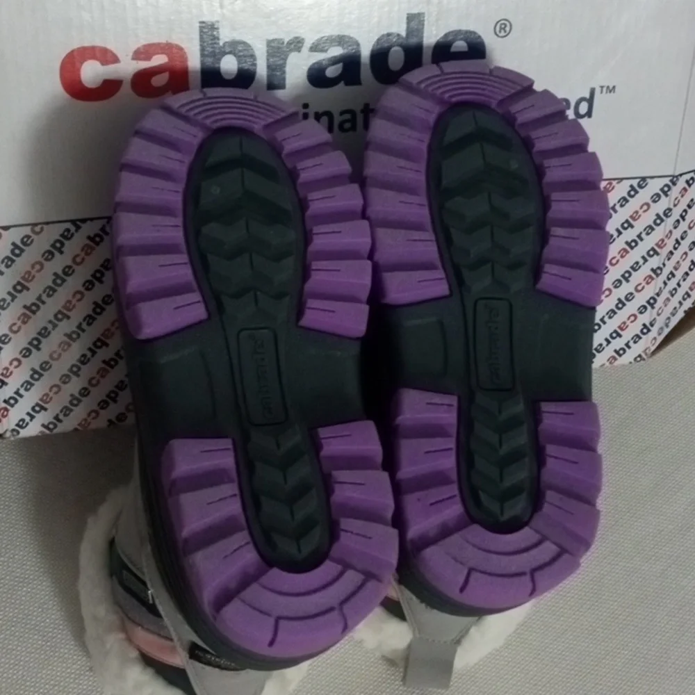 Girls Gray and Pink Calendula Winter Boots with Purple Soles